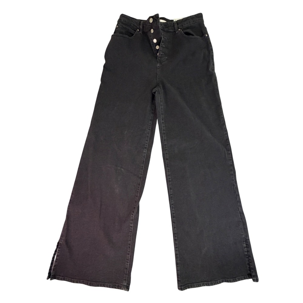 Rib Cage Exposed Button Wide Leg Denim Jeans Black High Rise Size‎ 11 Retro 90s